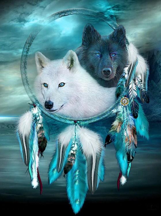 Black & White Wolf Dream Catcher – Diamond Painting Bliss